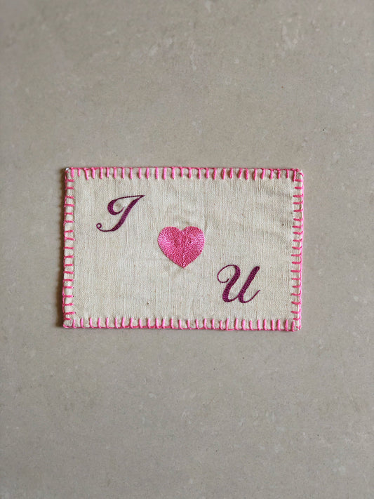 Handmade Valentines Day Postcard - I Heart U - Pink