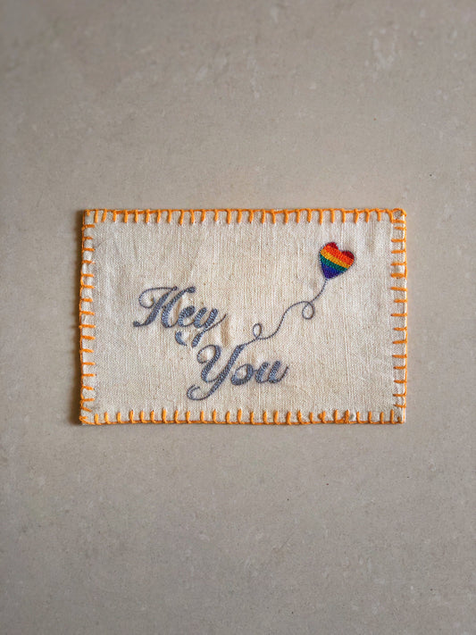 Handmade Valentines Day Postcard - Hey you - Pride Heart