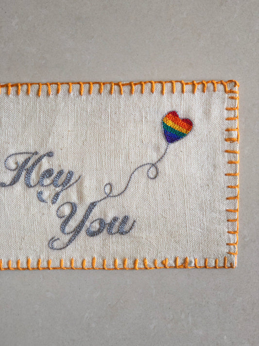 Handmade Valentines Day Postcard - Hey you - Pride Heart